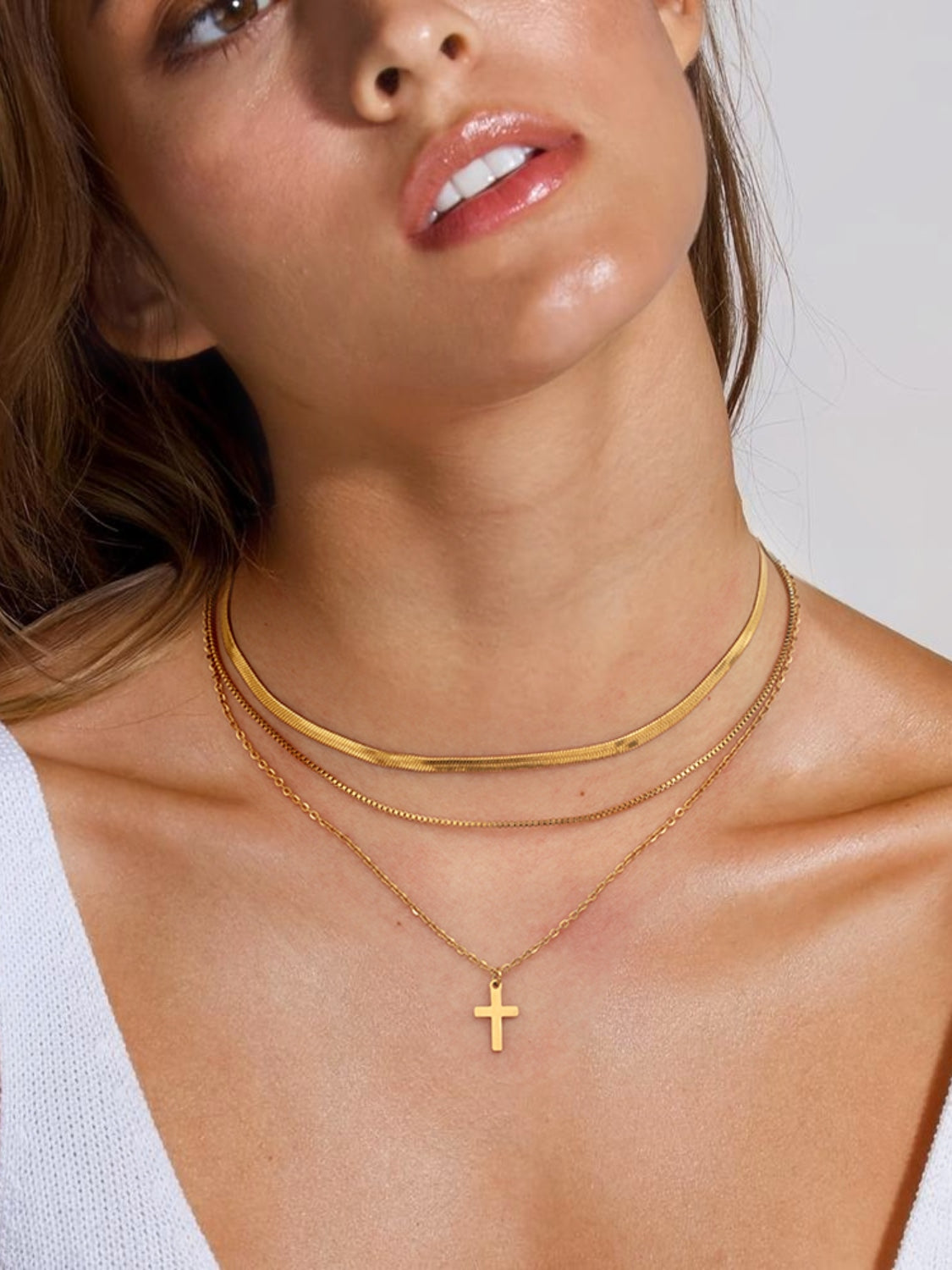 Gold-Plated Three-Layered Cross Necklace Uncommon Things