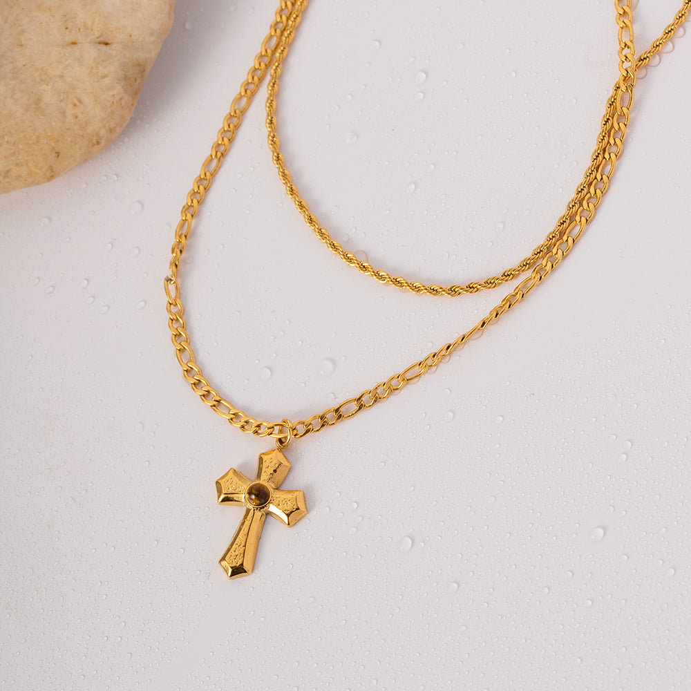 18K Gold-Plated Double Layered Cross Necklace Uncommon Things