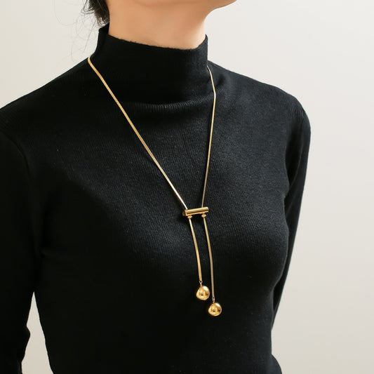 Gold-Plated Titanium Steel Hollow Bead Necklace