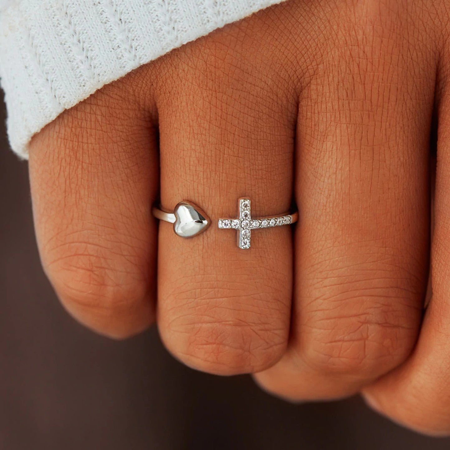 Heart Shape Cross Inlaid Zircon Open Ring Uncommon Things