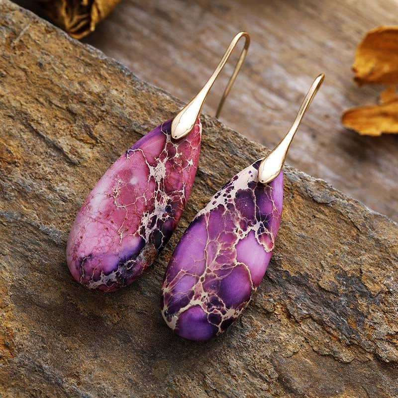 Mother Earth Natural Stone Dangle Earrings - Uncommon Things Lavender/Gold / One Size Jewelry