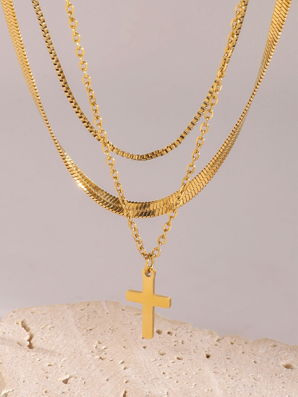 Gold-Plated Three-Layered Cross Necklace Uncommon Things