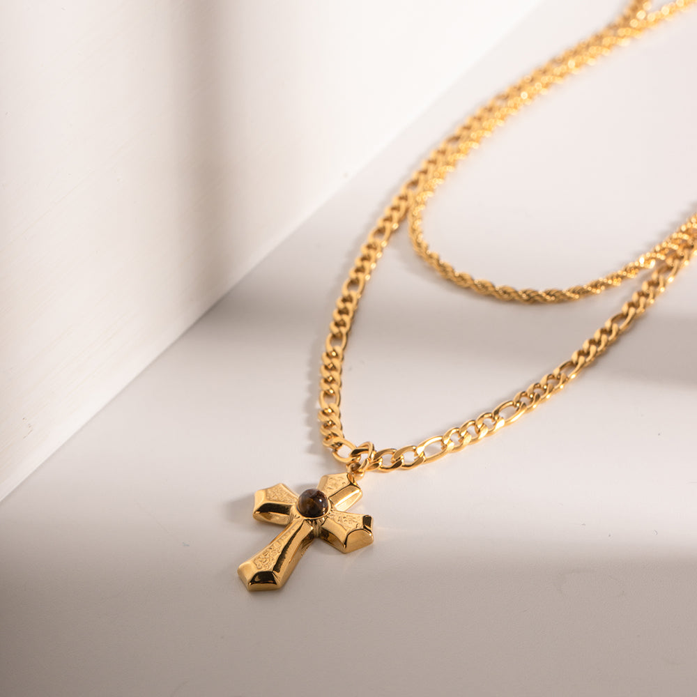 18K Gold-Plated Double Layered Cross Necklace Uncommon Things