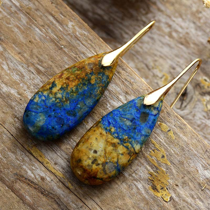 Mother Earth Natural Stone Dangle Earrings - Uncommon Things Blue/Brown/Gold / One Size Jewelry