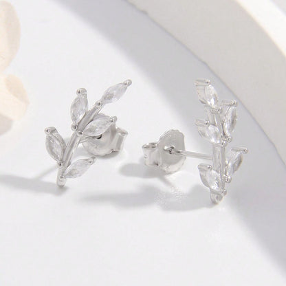 Sterling Silver Zircon Leaf Shape Earrings Uncommon Things