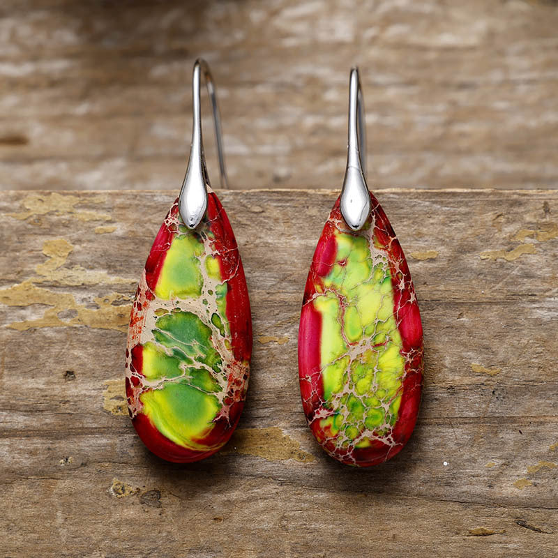 Mother Earth Natural Stone Dangle Earrings - Uncommon Things Red/Green/Silver / One Size Jewelry