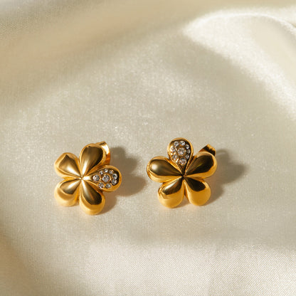 Inlaid Zircon Stainless Steel Flower Earrings Uncommon Things