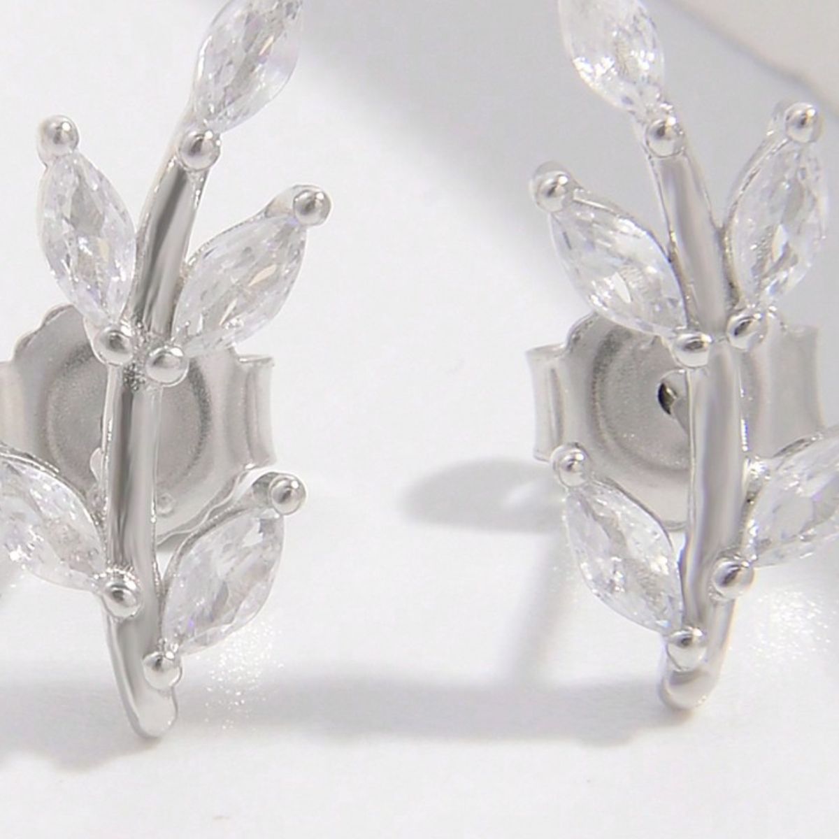 Sterling Silver Zircon Leaf Shape Earrings Uncommon Things