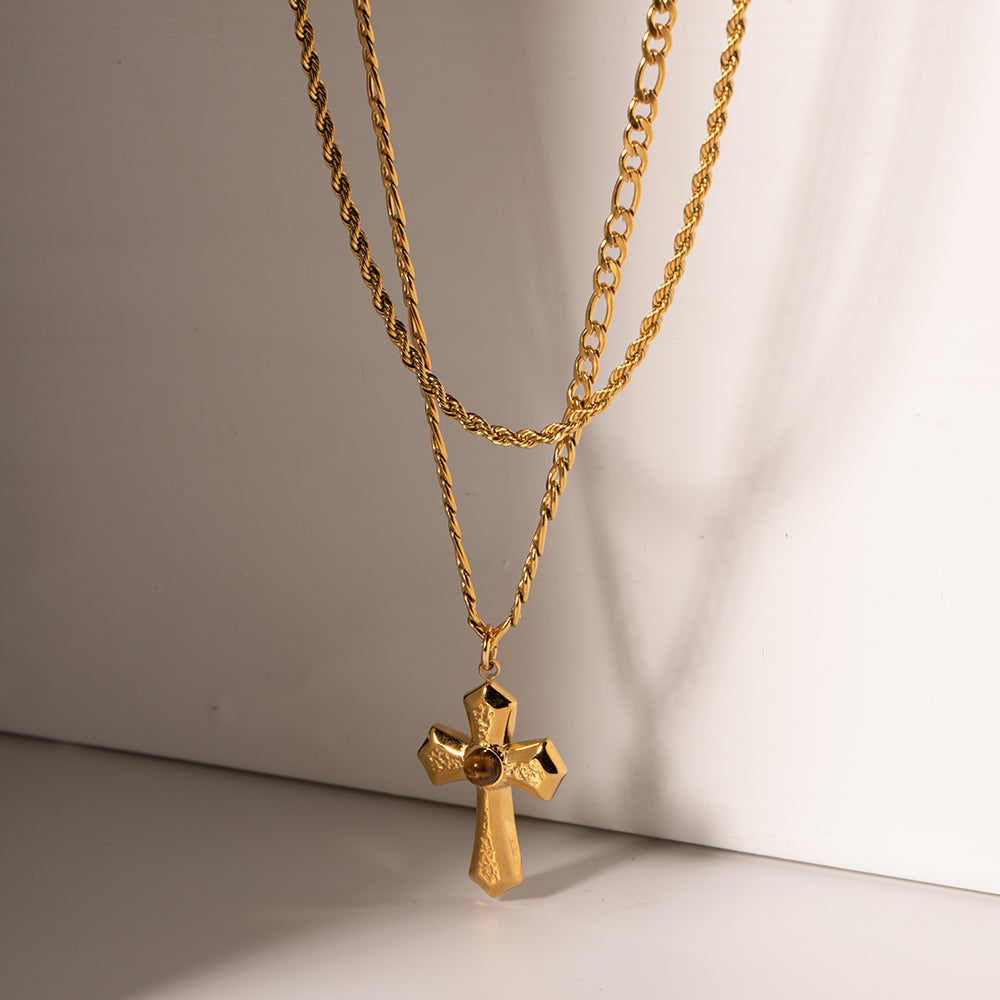 18K Gold-Plated Double Layered Cross Necklace Uncommon Things