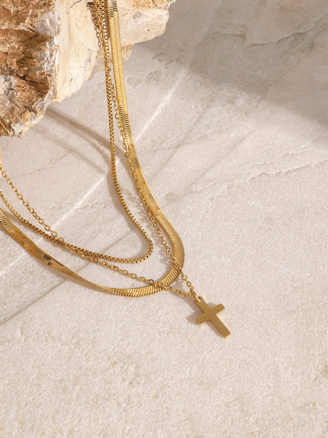 Gold-Plated Three-Layered Cross Necklace Uncommon Things