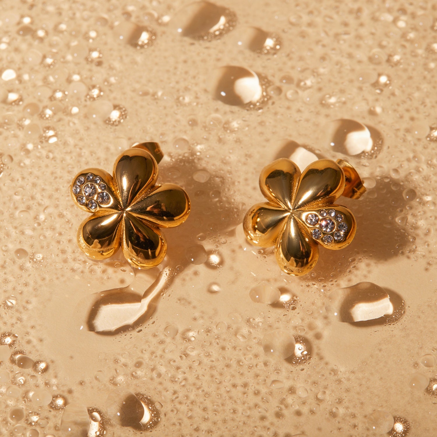 Inlaid Zircon Stainless Steel Flower Earrings Uncommon Things