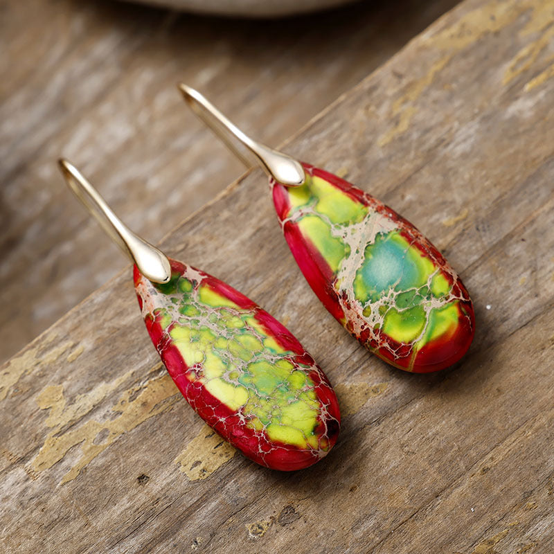 Mother Earth Natural Stone Dangle Earrings - Uncommon Things Red/Green/Gold / One Size Jewelry