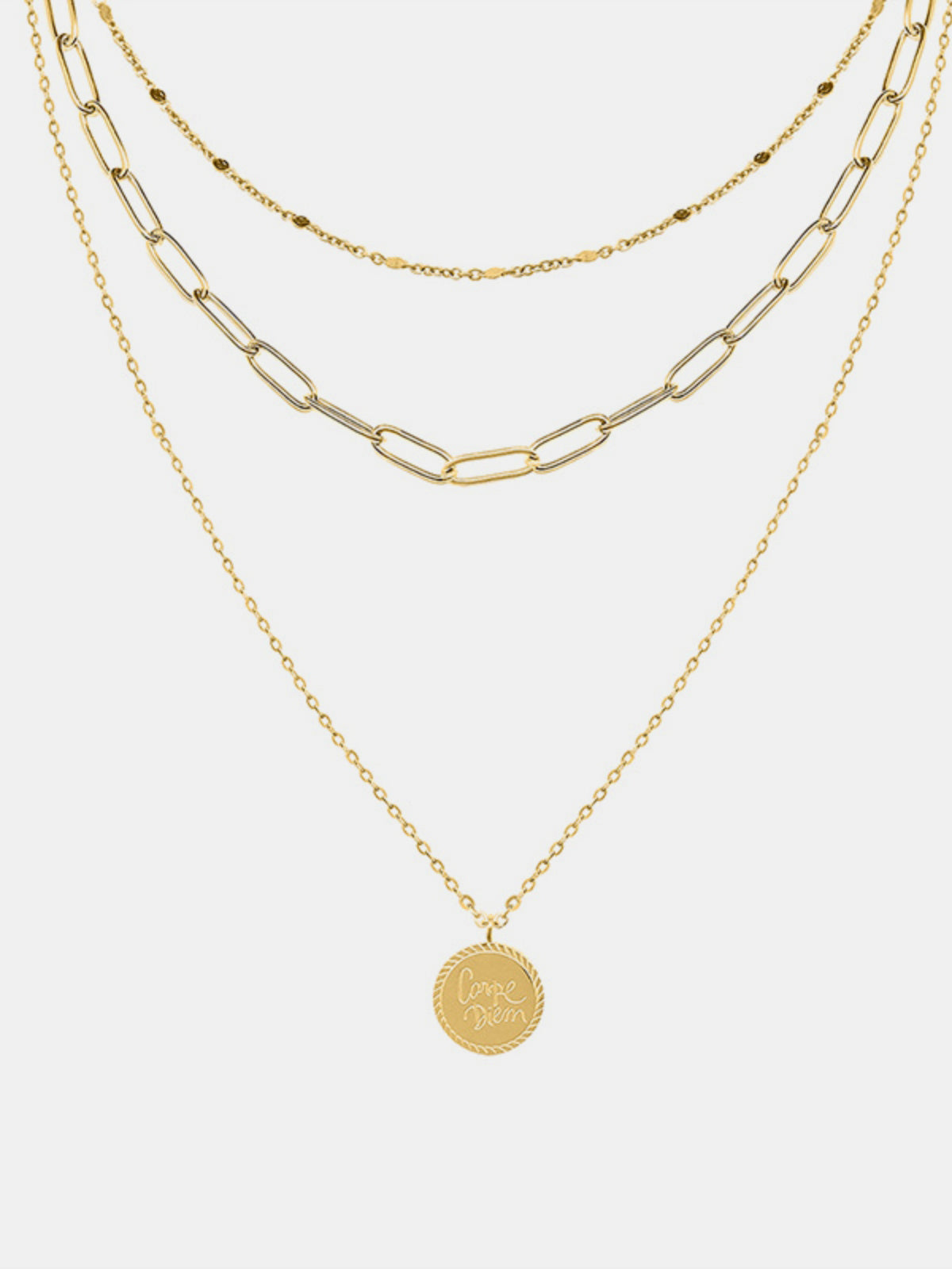 Gold-Plated Three-Layered Engraved Necklace Uncommon Things