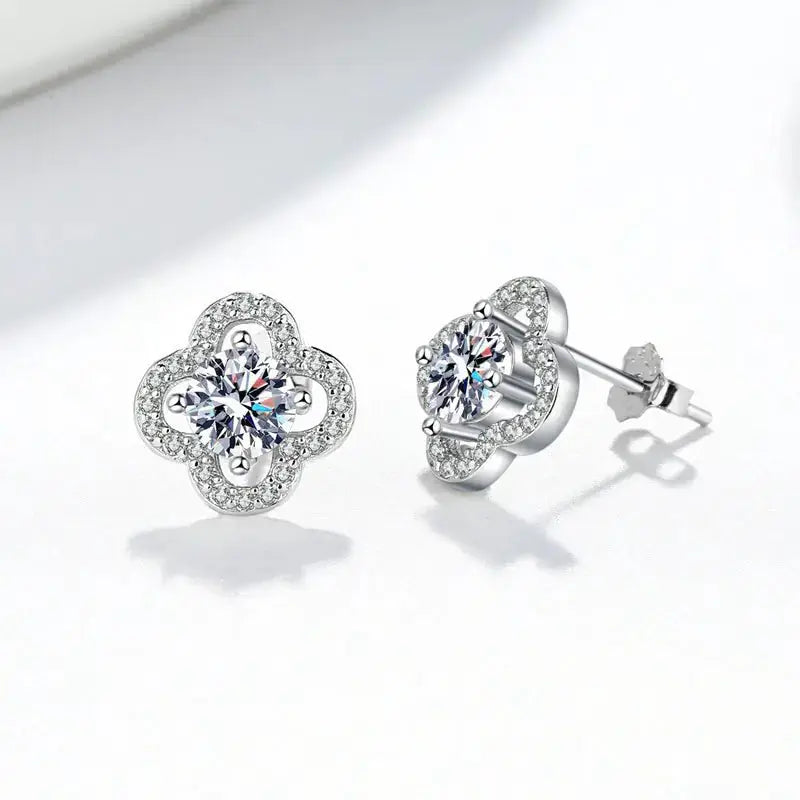 Four Leaf Clover Moissanite Stud Earrings Uncommon Things