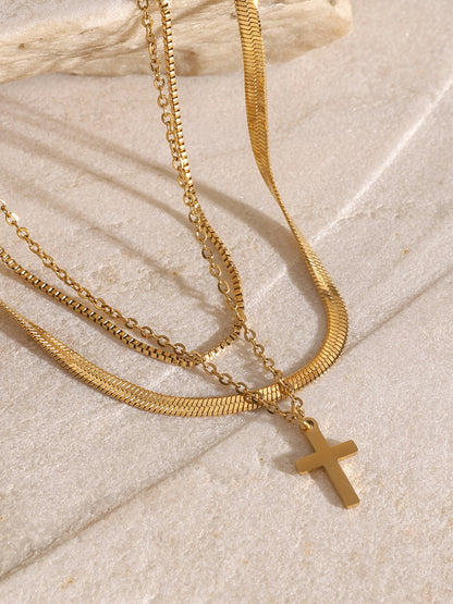 Gold-Plated Three-Layered Cross Necklace Uncommon Things