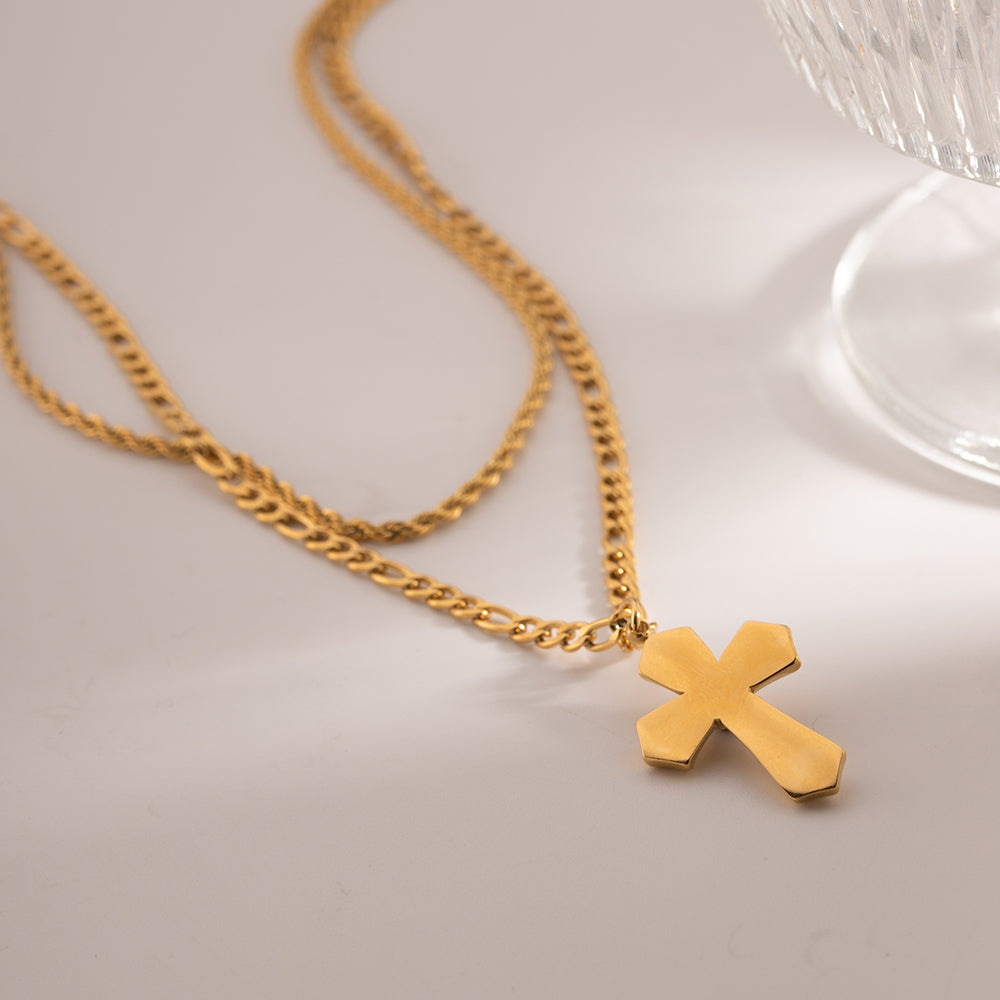 18K Gold-Plated Double Layered Cross Necklace Uncommon Things