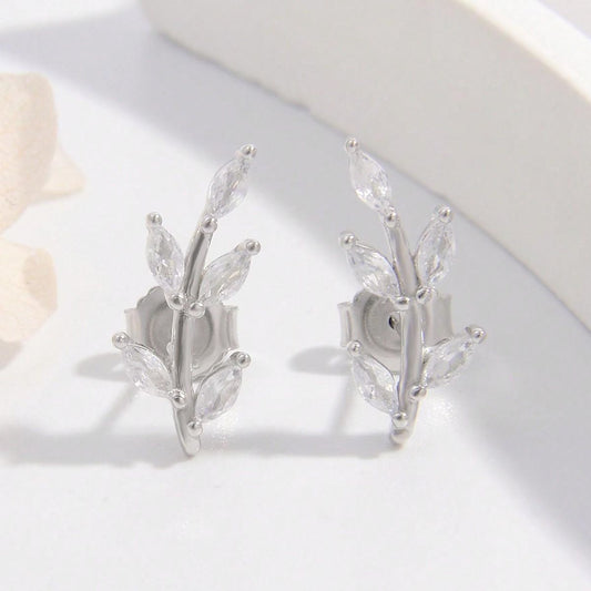 Sterling Silver Zircon Leaf Shape Earrings Uncommon Things