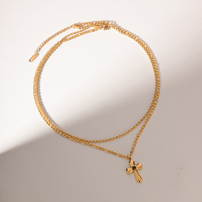 18K Gold-Plated Double Layered Cross Necklace Uncommon Things