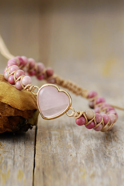 Rose Quartz Heart Beaded Bracelet Uncommon Things