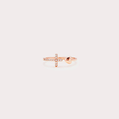 Heart Shape Cross Inlaid Zircon Open Ring Uncommon Things