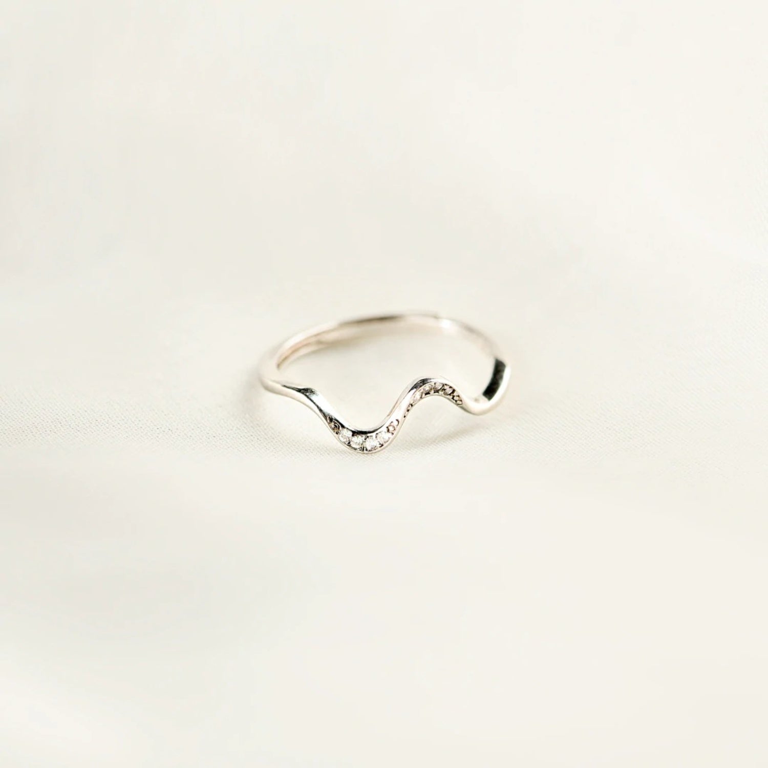 Sterling Silver Inlaid Zircon Wave Shape Ring Uncommon Things