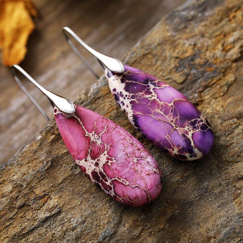Mother Earth Natural Stone Dangle Earrings - Uncommon Things Lavender/Silver / One Size Jewelry