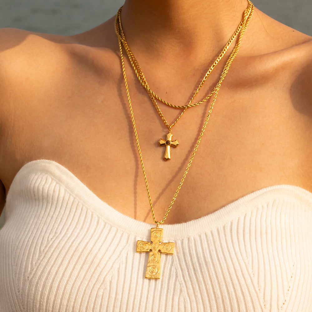 18K Gold-Plated Double Layered Cross Necklace Uncommon Things