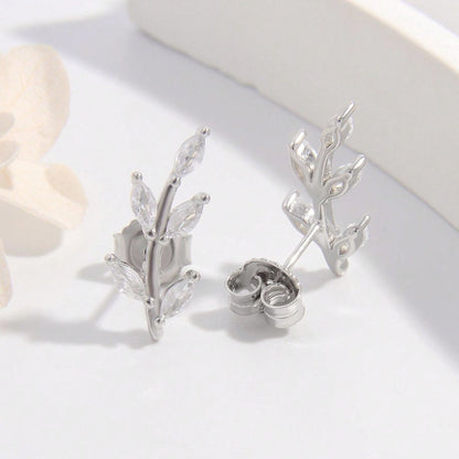 Sterling Silver Zircon Leaf Shape Earrings Uncommon Things