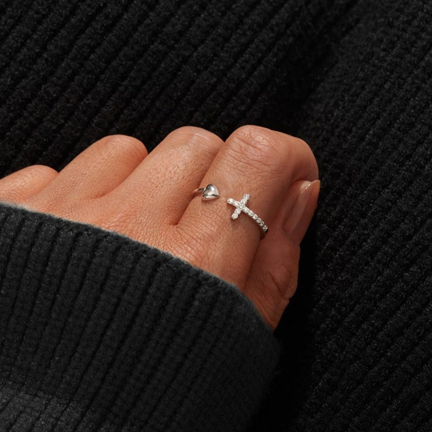 Heart Shape Cross Inlaid Zircon Open Ring Uncommon Things