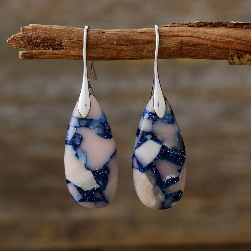 Mother Earth Natural Stone Dangle Earrings - Uncommon Things Pink Blue/Silver / One Size Jewelry