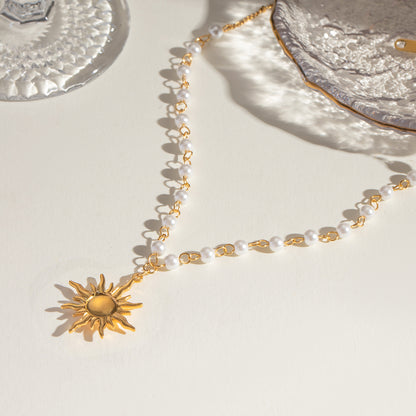 Gold-Plated Pearl Sun Necklace Uncommon Things